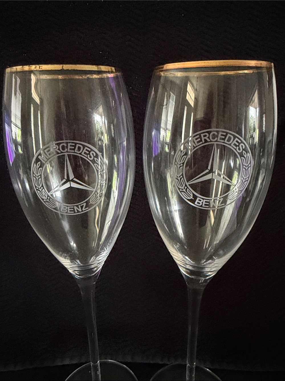 Set Of 2 Mercedes Benz Gold Trim
Champagne Glasses 10.25"
